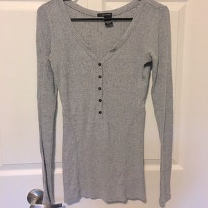 DKNY Jeans Grey Ribbed V-Neck XS